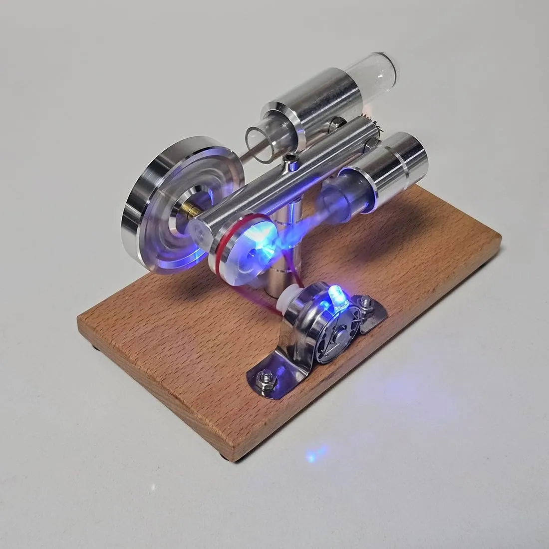 γ-Type Stirling Engine Generator Model, Engine Model with Dropper LED Lights, Physics Science Education Model for Adults (Burlywood Chassis Basic Version)