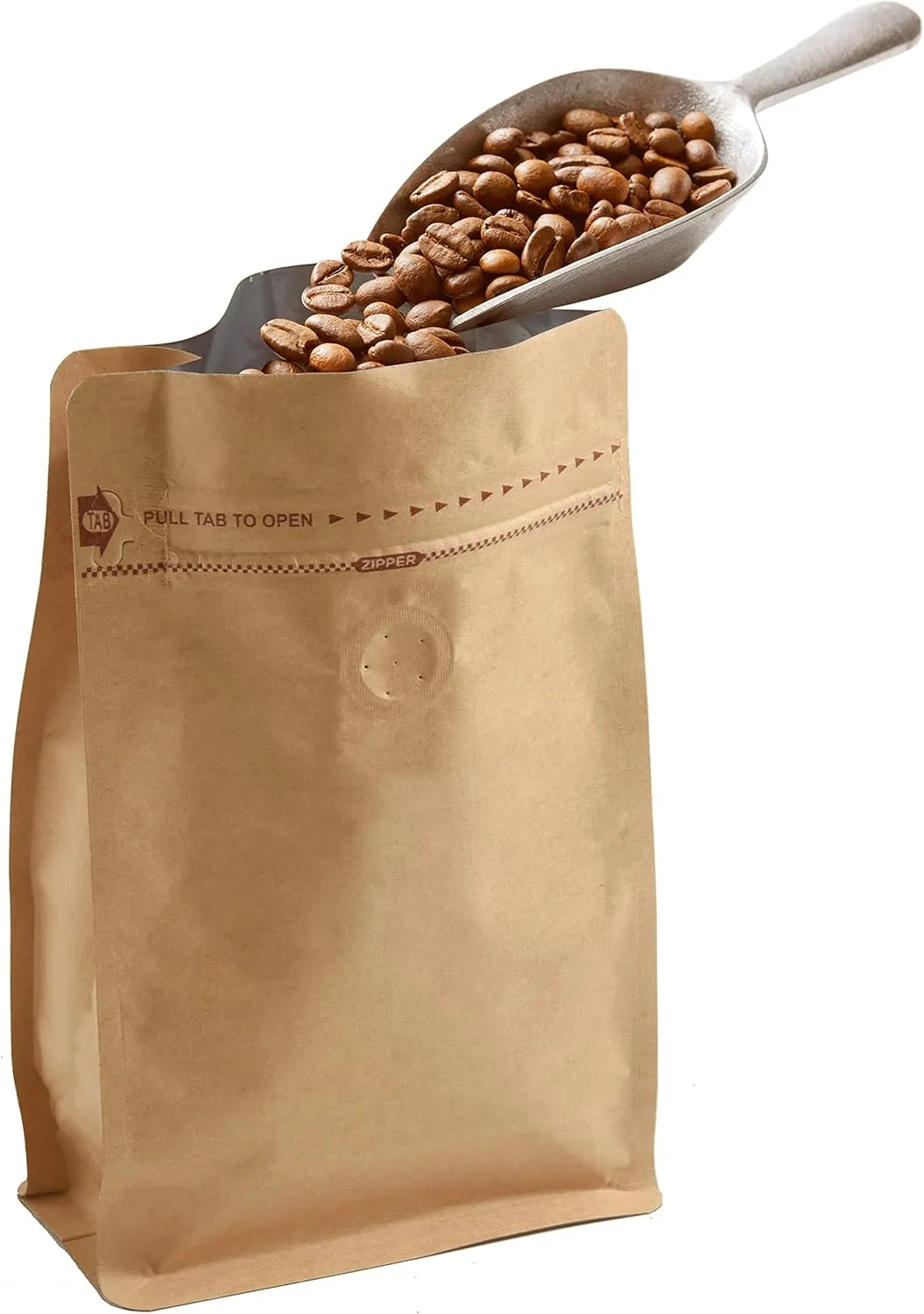 100 Count 0.5 lb Kraft Paper Coffee Bags - High Barrier Kraft & Foil Liner - Flat Bottom Coffee Pouches with Degassing Valve, Food Storage Bags with Rsealable Zipper & Easy Open Tape (100, 8oz/½lb)