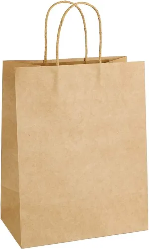 100Pcs Kraft Paper Bags 7.8x4.25x10.6" Gift Bag with Handles for Wedding Party Craft Retail Packaging ,Recycled Twist handles Brown Shopping Bags (Brown,S-100)