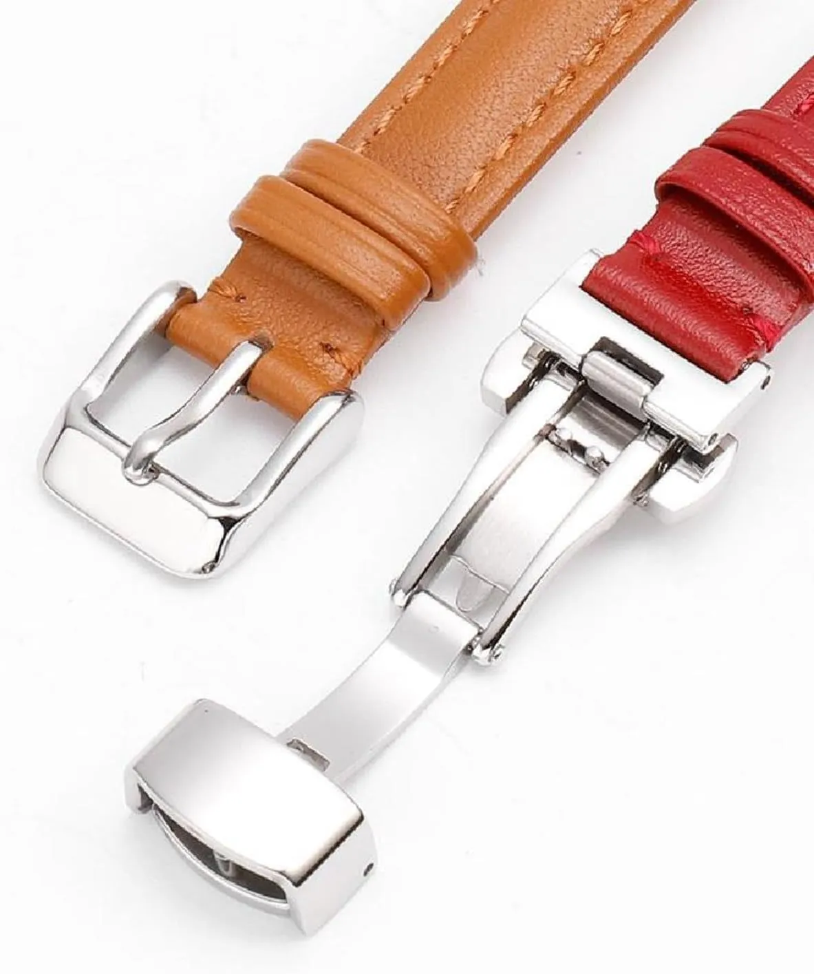 12-22mm Genuine Leather Watchband with Butterfly Buckle Universal Plain Men and Women Watch Strap