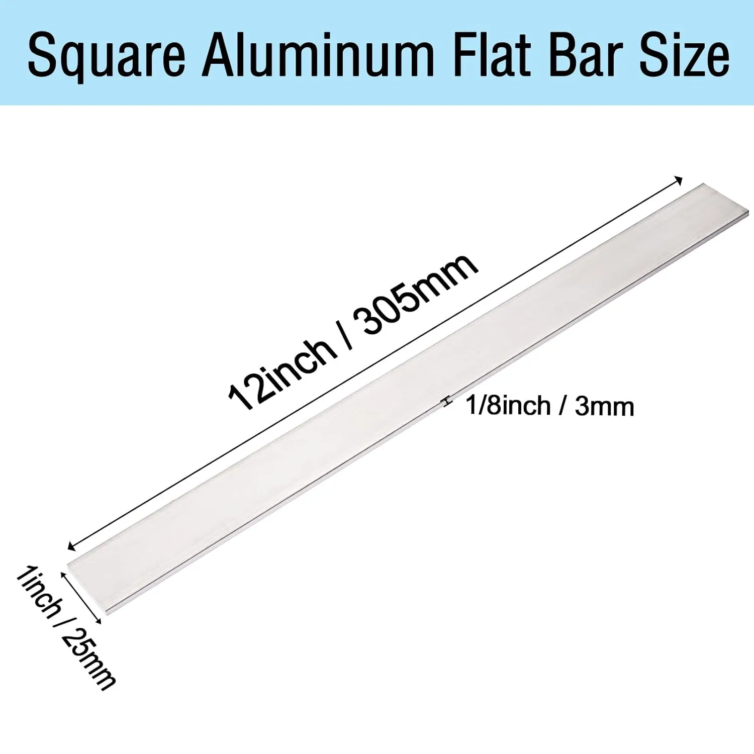 12 Pieces Square Aluminum Flat Bar, 1/8" Thickness X 1" Width X 12" Length Square Aluminum Bar, 6061 Aluminum Flat Plate, 3mm X 25mm X 305mm T6511 Solid New Mill Stock