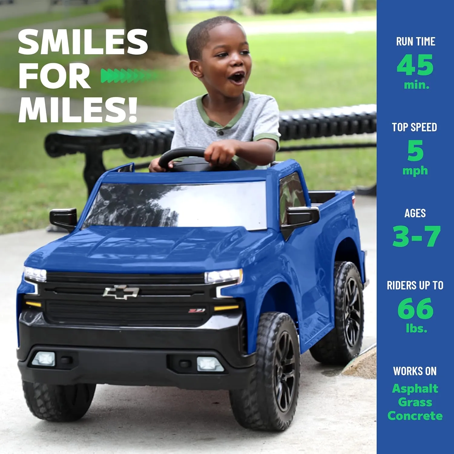 12V Battery Powered Licensed Chevrolet Silverado Kids Ride On Truck Electric Vehicle with Parent Remote Control, High Speed Mode (5 MPH), LED Lights, Retractable Tailgate, & Truck Sounds