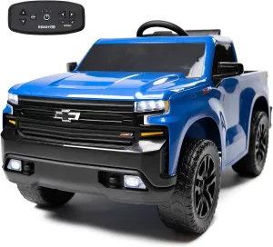 12V Battery Powered Licensed Chevrolet Silverado Kids Ride On Truck Electric Vehicle with Parent Remote Control, High Speed Mode (5 MPH), LED Lights, Retractable Tailgate, & Truck Sounds