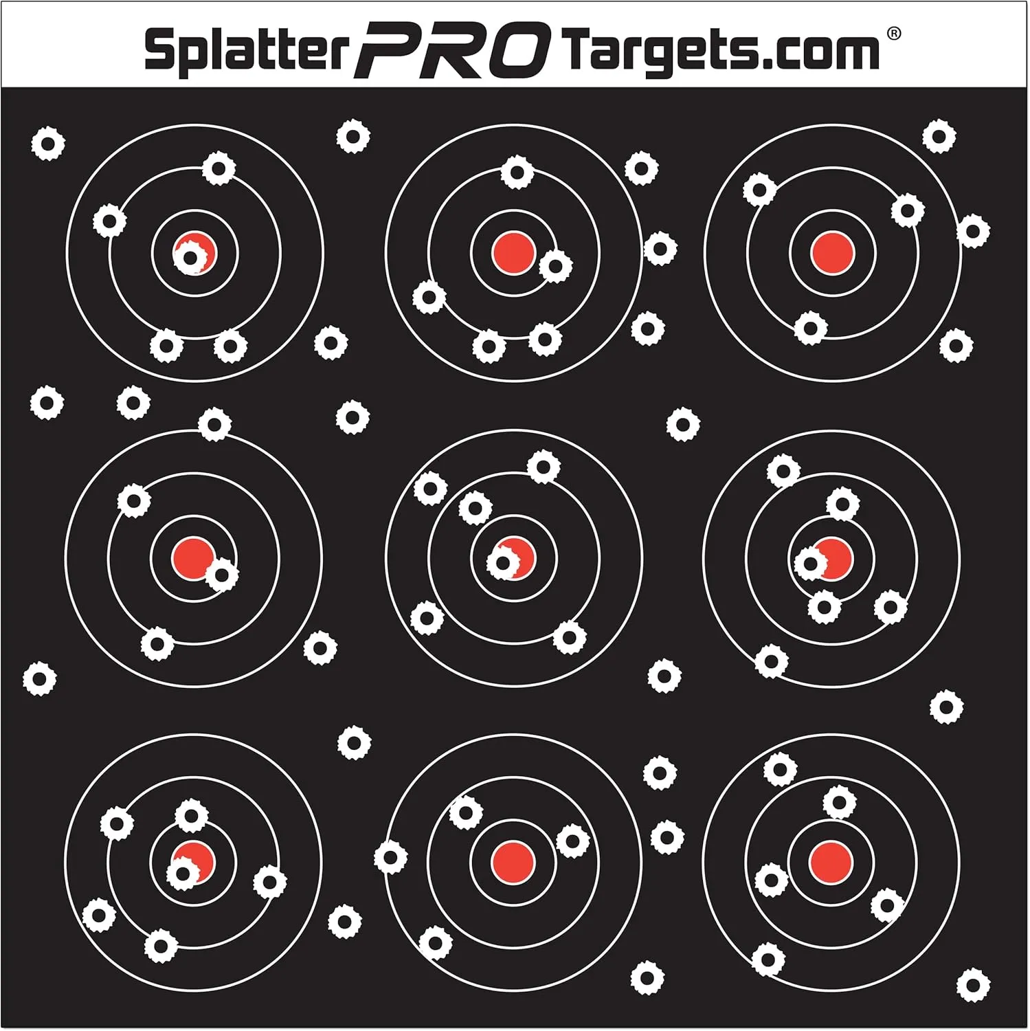 12x12 Splatter Targets. Shots Burst with Bright White Halo Upon Impact. Instantly See Your Shots.