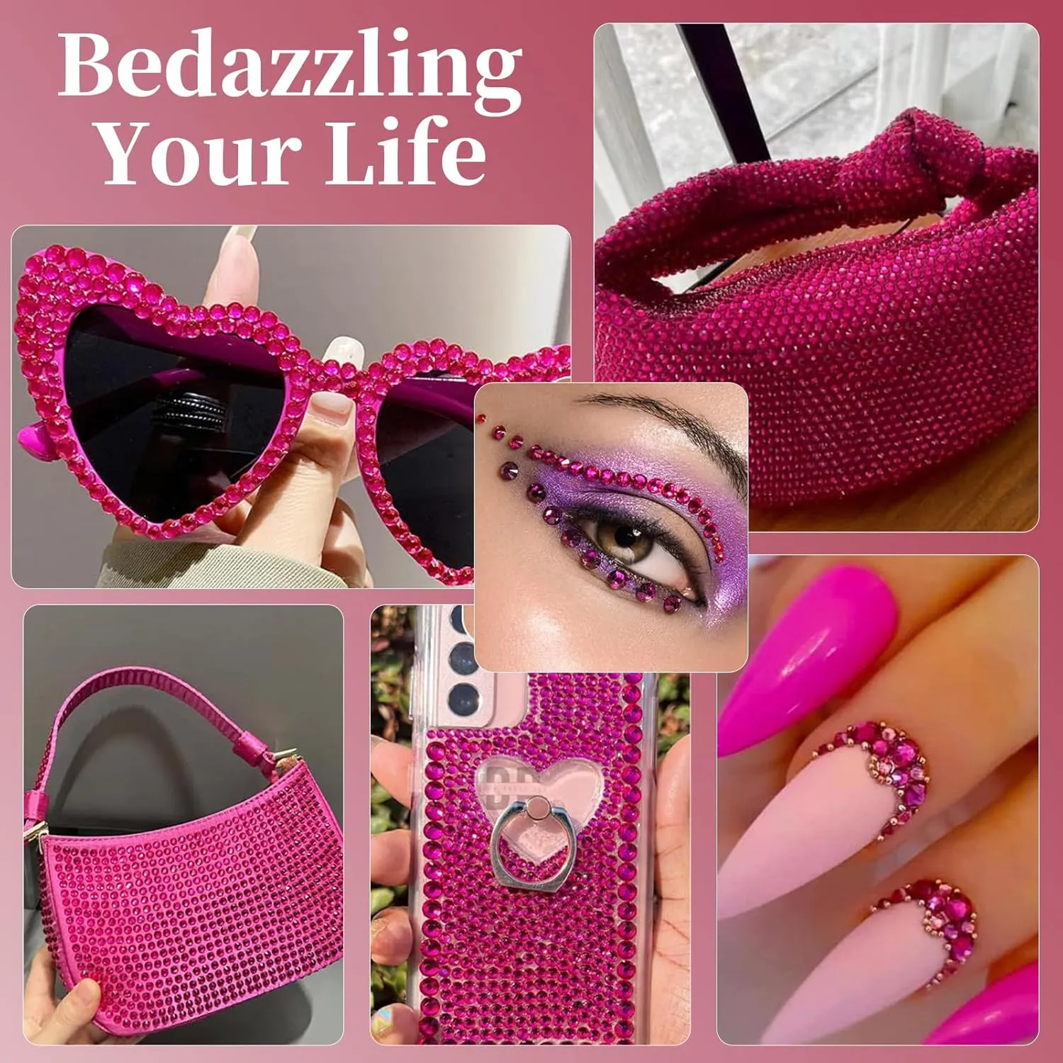 14 Types of 700 Rose Pink Diamonds   2100 Flat Rhinestones Mix 20 Styles Flatback DIY Crafts Rhinestone Crystals 3D Ornament‌s Flat Back Stones Set   Tweezers   Drill Pen