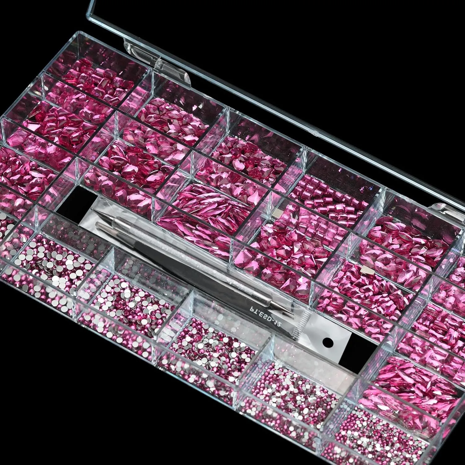 14 Types of 700 Rose Pink Diamonds   2100 Flat Rhinestones Mix 20 Styles Flatback DIY Crafts Rhinestone Crystals 3D Ornament‌s Flat Back Stones Set   Tweezers   Drill Pen