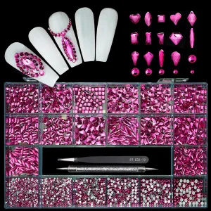 14 Types of 700 Rose Pink Diamonds   2100 Flat Rhinestones Mix 20 Styles Flatback DIY Crafts Rhinestone Crystals 3D Ornament‌s Flat Back Stones Set   Tweezers   Drill Pen