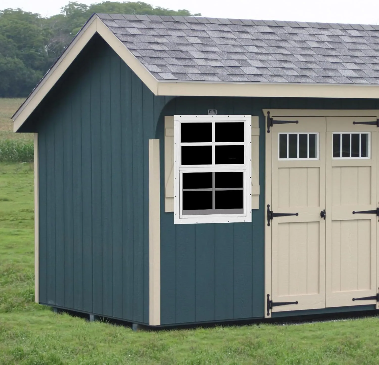 2 Pack 18" x 23" White Shed Window with Tempered Glass and Fiberglass Screen Household Sliding Windows with Screws for Shed, Chicken Coop, Playhouse, Garage and Barns