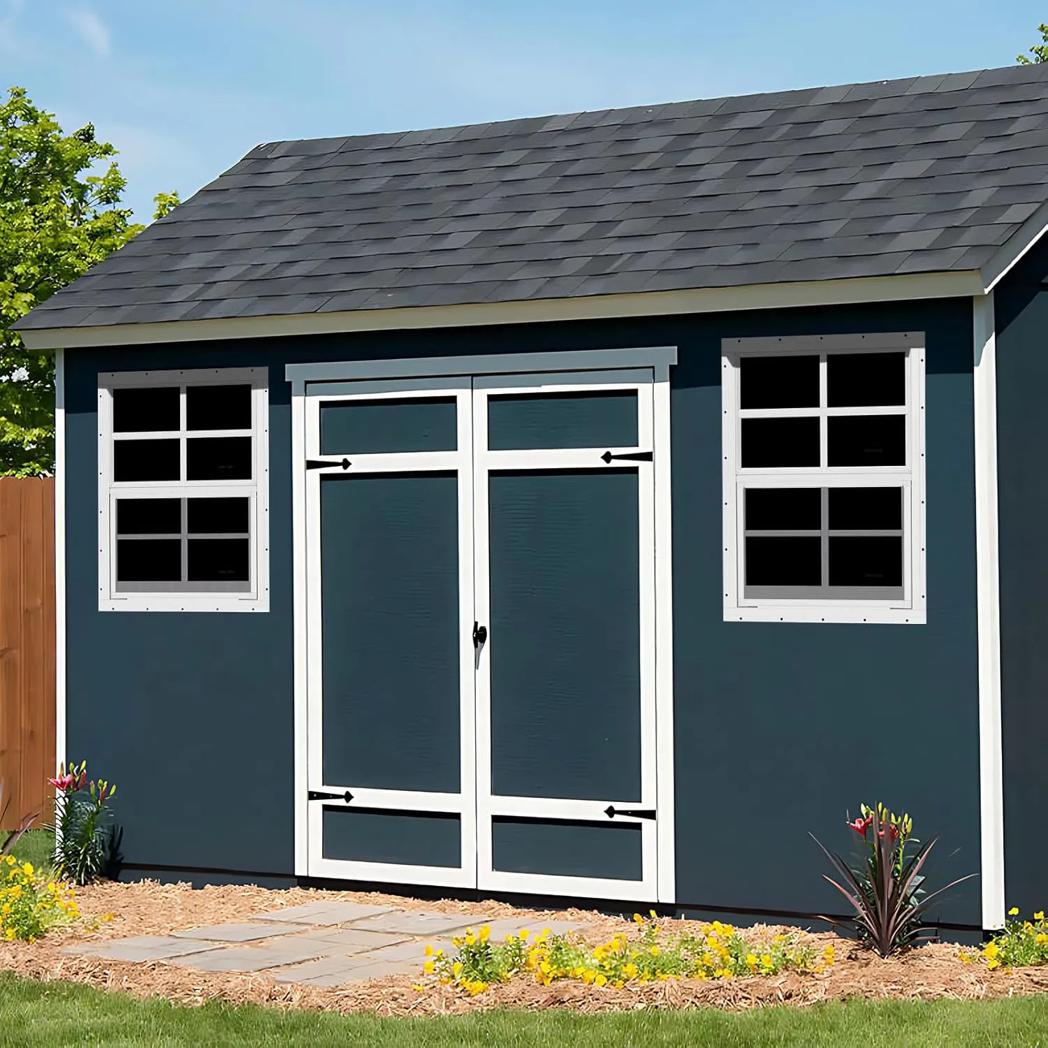 2 Pack 18" x 23" White Shed Window with Tempered Glass and Fiberglass Screen Household Sliding Windows with Screws for Shed, Chicken Coop, Playhouse, Garage and Barns