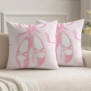 2 Pack Decorative Square Throw Pillow Cases Velvet Pink Ballerina Ballet Bow Shoes Beauty Sports Recreation French Slipper Princess Dancer Girl Tutu Cushion Cover 16x16 Inch for Couch Bedroom Car