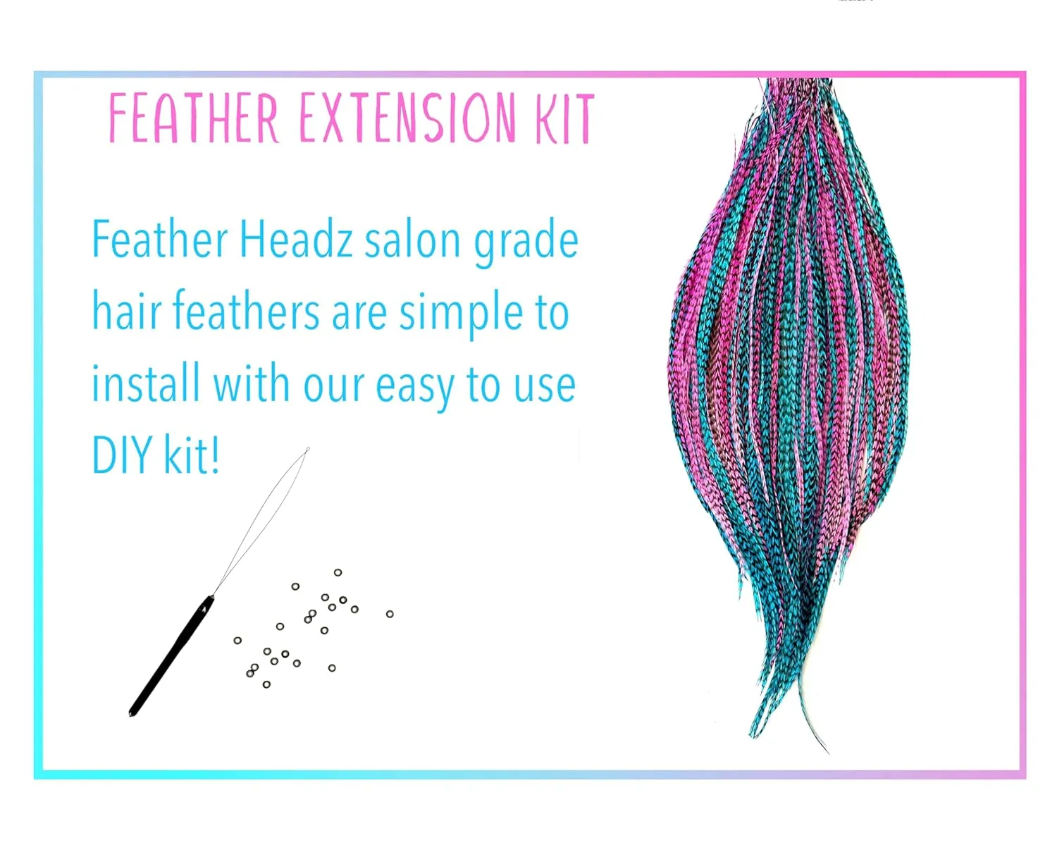 21 Hot Pink & Turquoise Grizzly Color Hair Feathers - 7”- 12” Long - Feathers for Hair Extension, Rooster Feathers DIY Kit - Eye-Catching Design - 10 Micro-link Beads - 100% Real Rooster Feathers