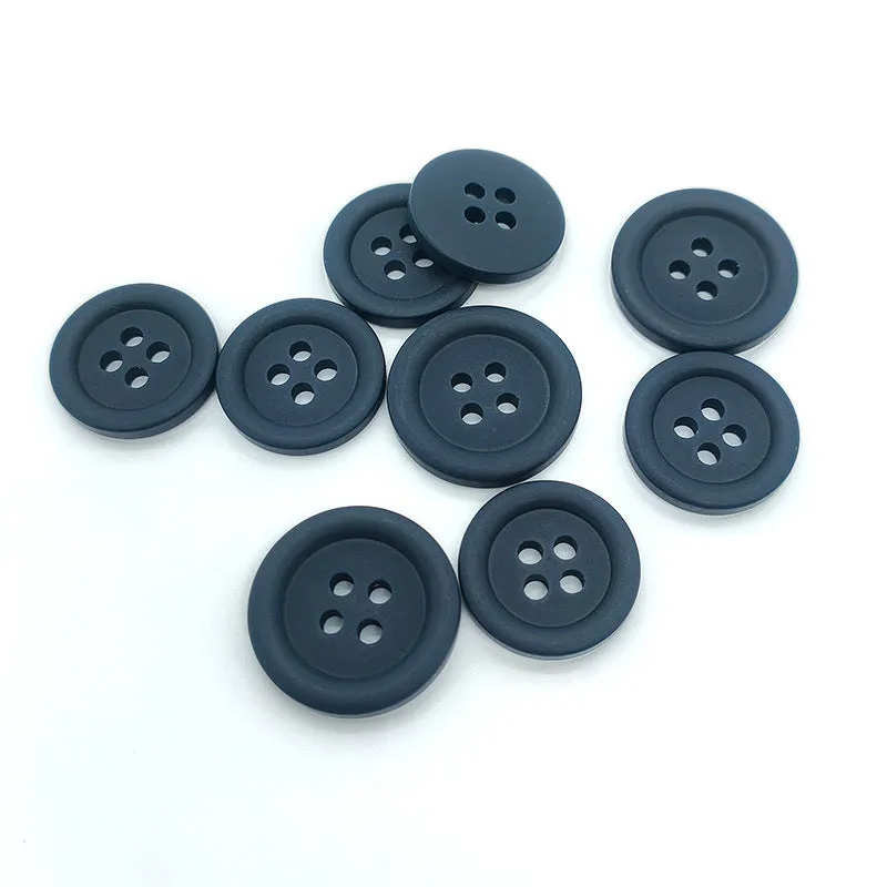 28/32L Black White Grey Navy Blue Round 4-Hole Resin Buttons 100 Pack
