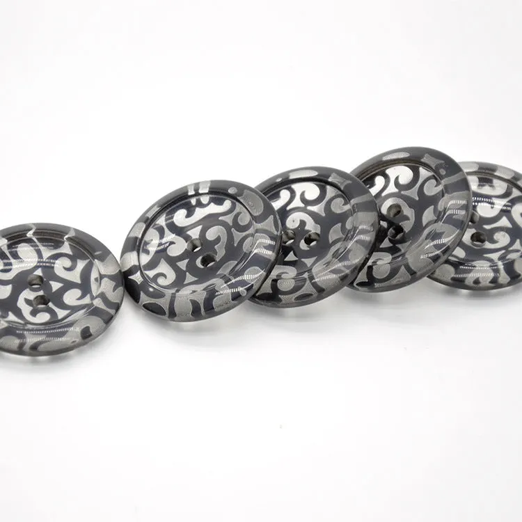 38mm Large Black Transparent Round 2-Hole Resin Buttons 20pcs