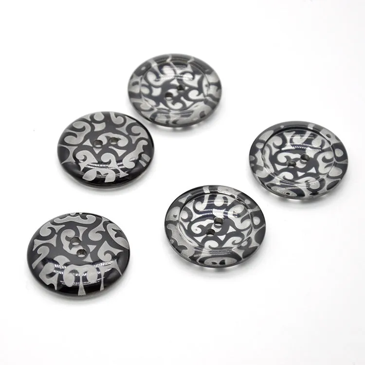 38mm Large Black Transparent Round 2-Hole Resin Buttons 20pcs