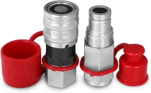 3/8" Body with 3/8" NPT Thread | Flat Face Hydraulic Quick Connect Coupler | Skid Steer Bobcat Attachment | ISO 16028 Heavy-Duty Coupling with Dust Caps | Model TL41
