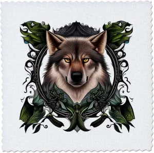3dRose A Timber Wolf Surrounded by Ladys Slipper Minnesota State... - Quilt Squares (qs-384704-1)