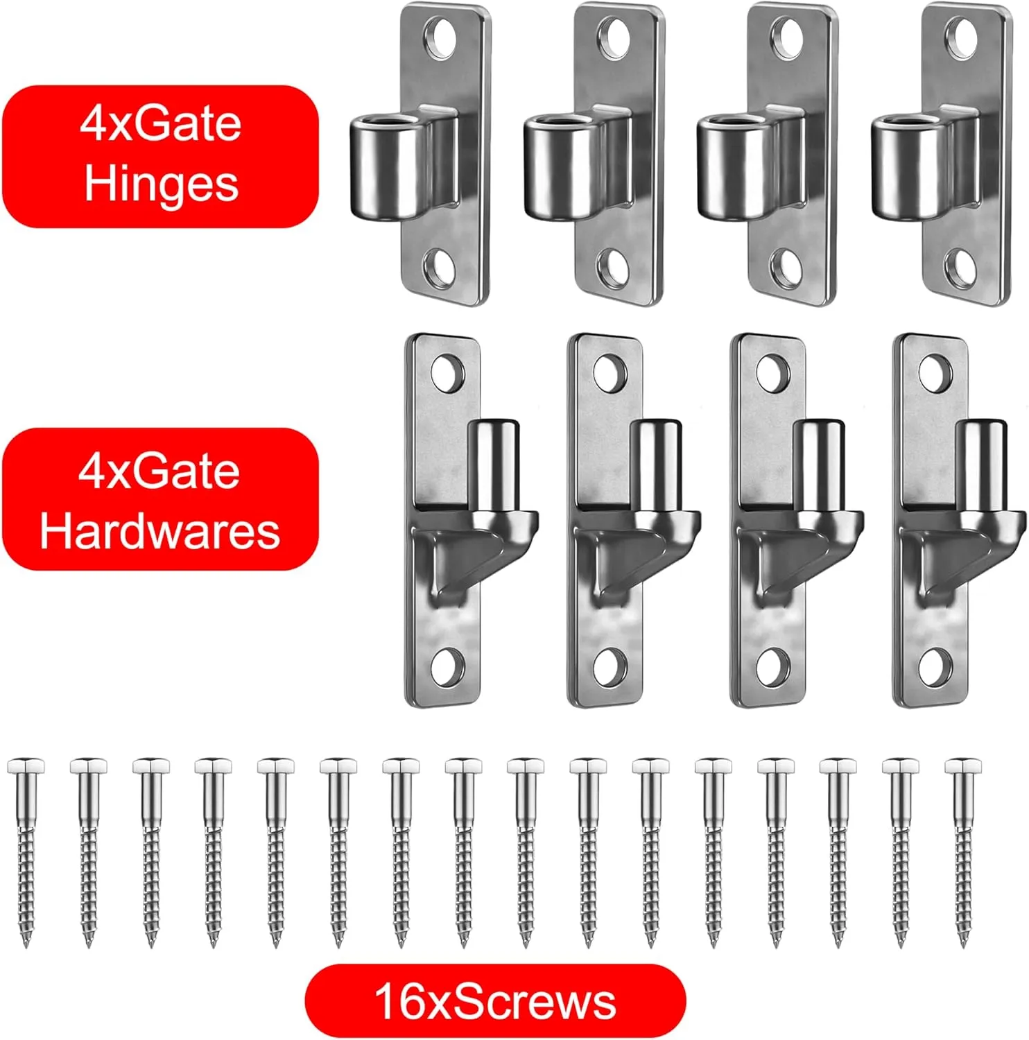4Pack Heavy Duty Gate Hinges, 304 Stainless Steel Wall Mount Gate Hinges, Farm Gate Hinges up to 600lbs, One Piece Design, Gate Hinge Hardware(Screws Included)