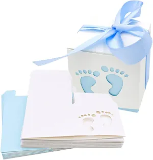 50pcs Baby Shower Party Favor Boxes, 2.4 x 2.4 inch Small Candy Gift Treat Boxes Footprint Design for Kids Birthday Baby Shower Guests Wedding Party Supplies with Ribbon,Blue