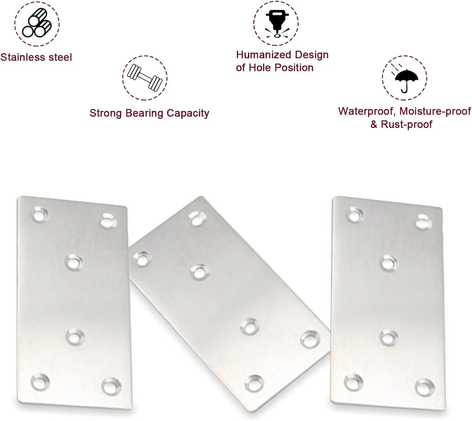 50PCS Flat Mending Plates,3-1/8''304 Heavy Duty Stainless Steel Straight Mending Joining Plates, Metal Straight Brace for Shelves,Cabinet,Furniture Corner Repair Fixing-Silver,3.15X1.57X0.08IN