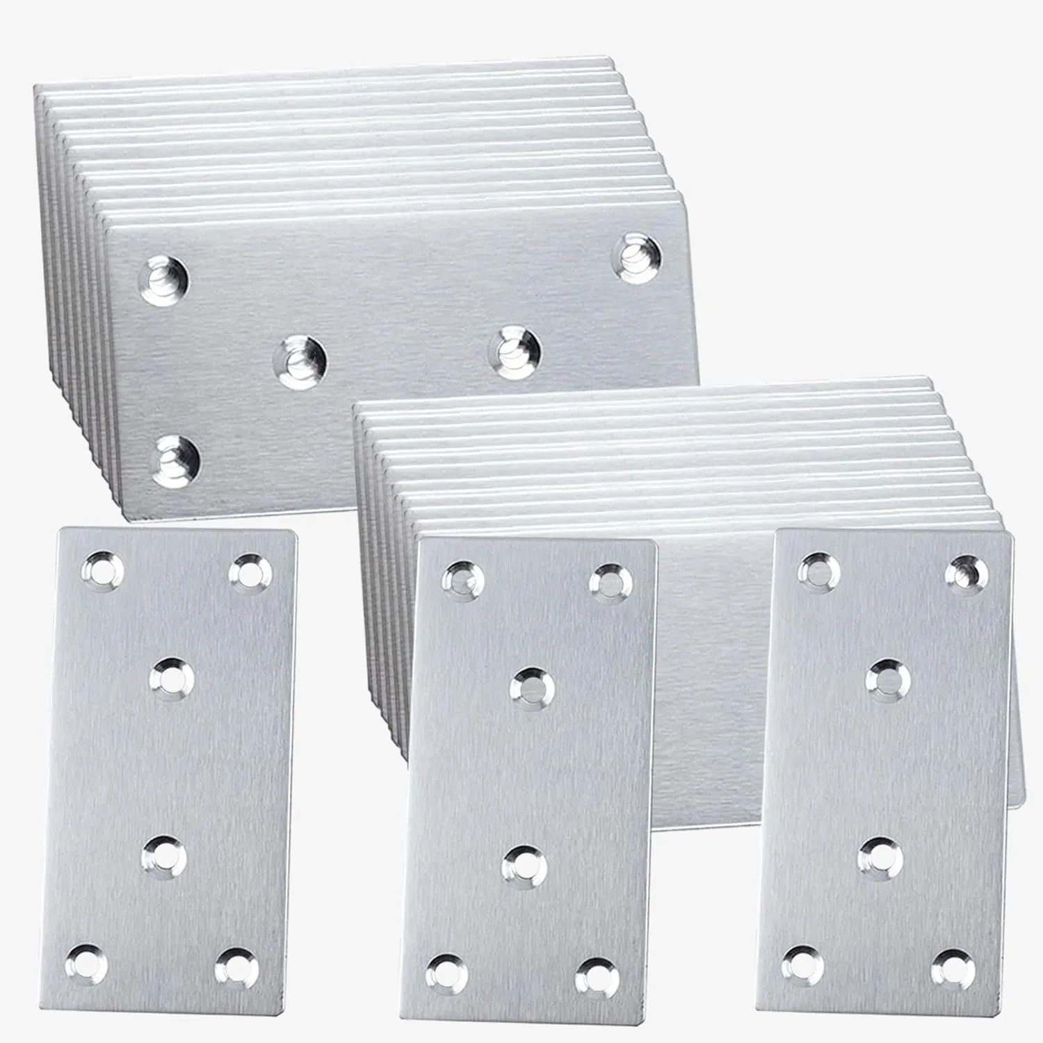 50PCS Flat Mending Plates,3-1/8''304 Heavy Duty Stainless Steel Straight Mending Joining Plates, Metal Straight Brace for Shelves,Cabinet,Furniture Corner Repair Fixing-Silver,3.15X1.57X0.08IN