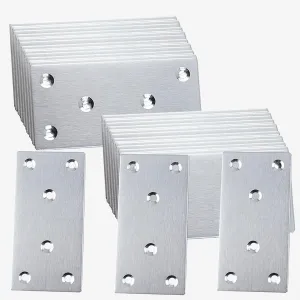 50PCS Flat Mending Plates,3-1/8''304 Heavy Duty Stainless Steel Straight Mending Joining Plates, Metal Straight Brace for Shelves,Cabinet,Furniture Corner Repair Fixing-Silver,3.15X1.57X0.08IN
