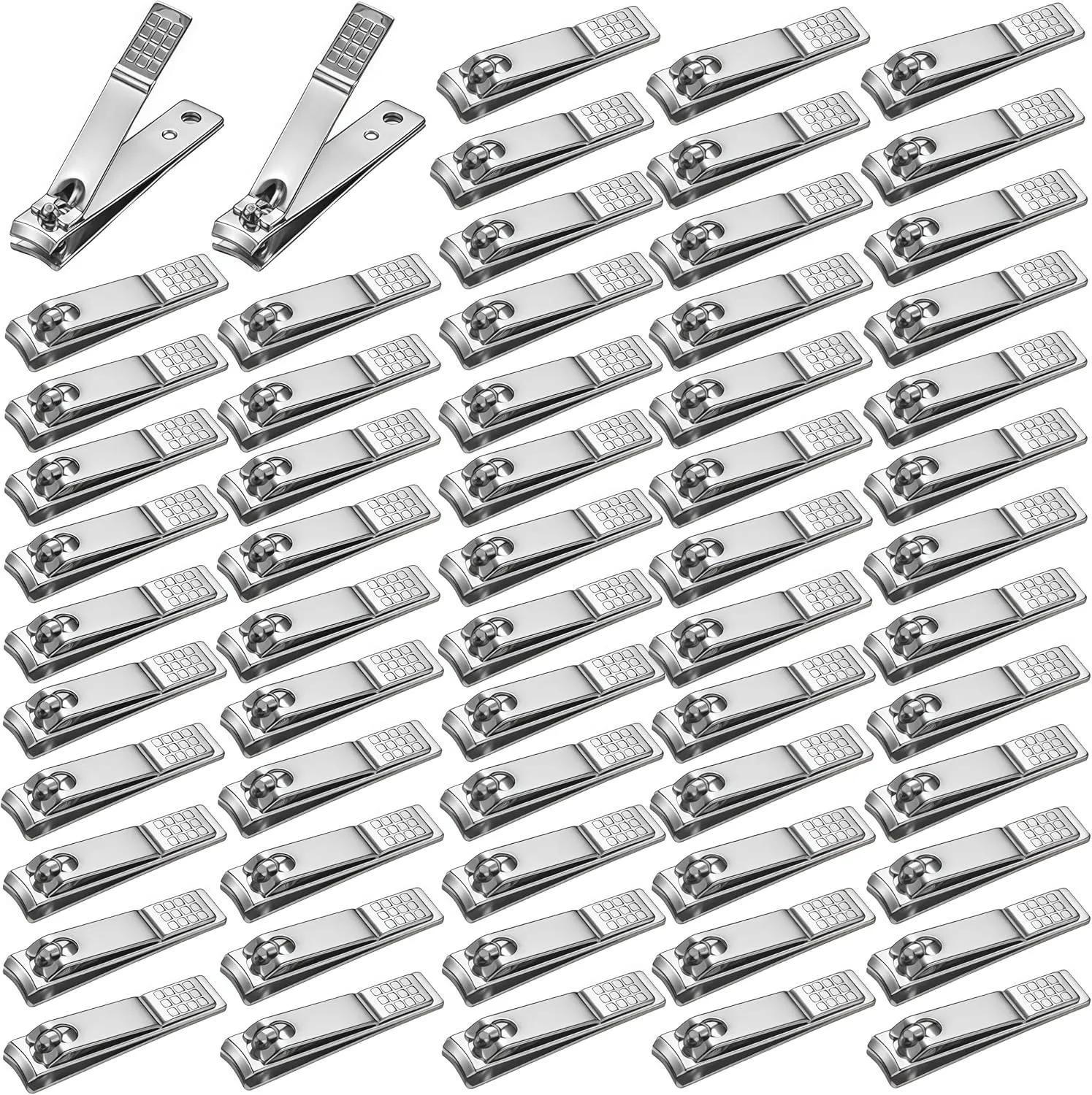 60-Pack Bulk Nail Clippers Individually Wrapped Fingernail Clippers Pack, Non Slip Curved Edge Toe Nail Clippers, Nail Cutter for Thick Nails Women Men Seniors Homeless Care (Silver)
