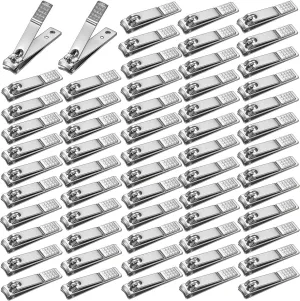 60-Pack Bulk Nail Clippers Individually Wrapped Fingernail Clippers Pack, Non Slip Curved Edge Toe Nail Clippers, Nail Cutter for Thick Nails Women Men Seniors Homeless Care (Silver)