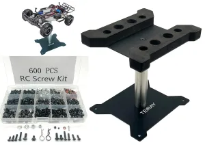 600pcs Universal RC Screw Kit Screws Assortment and Aluminum Repair Work Stand Hardware Fasteners for Traxxas Axial Redcat HPI Arrma SCX10 Losi 1/8 1/10 1/12 1/16 Car Crawler Body Clips（Black）