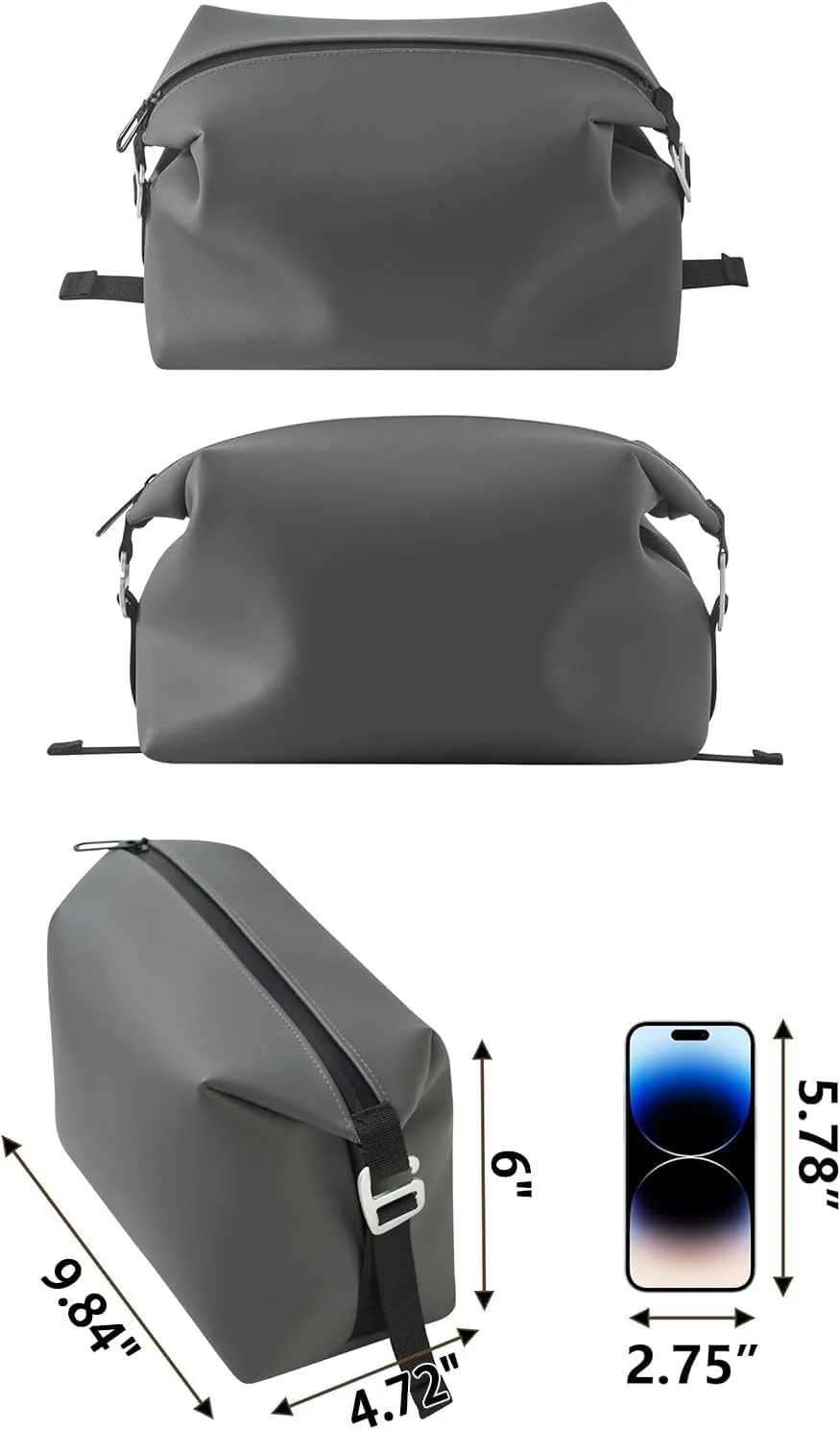 6.5" 3L Large Silicone Dopp Kit,Waterproof Leakproof Toiletry Bag,Foldable Travel Makeup Case for Mens Womens