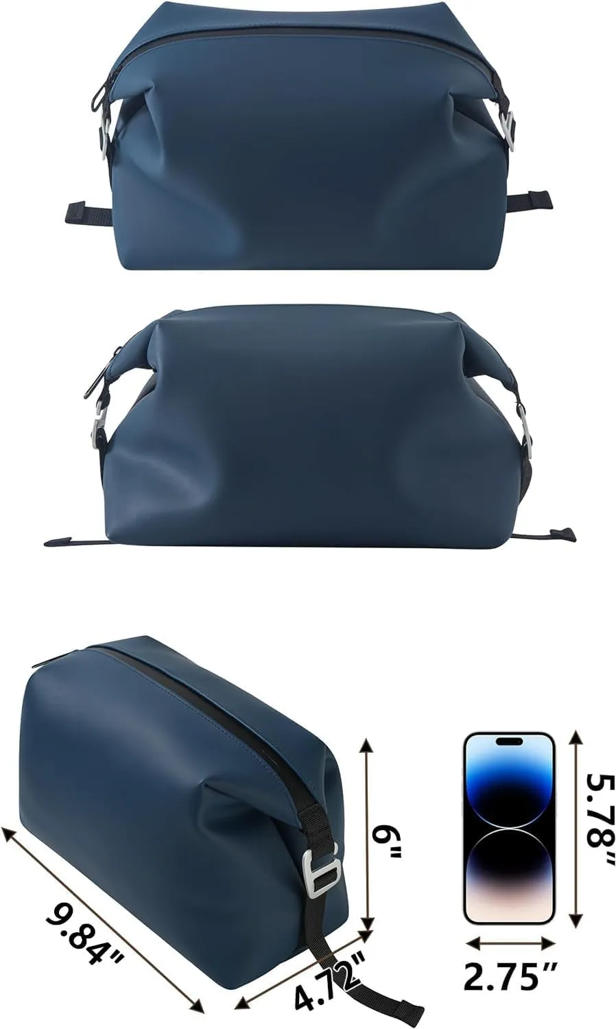 6.5" 3L Large Silicone Dopp Kit,Waterproof Leakproof Toiletry Bag,Foldable Travel Makeup Case for Mens Womens,Navy