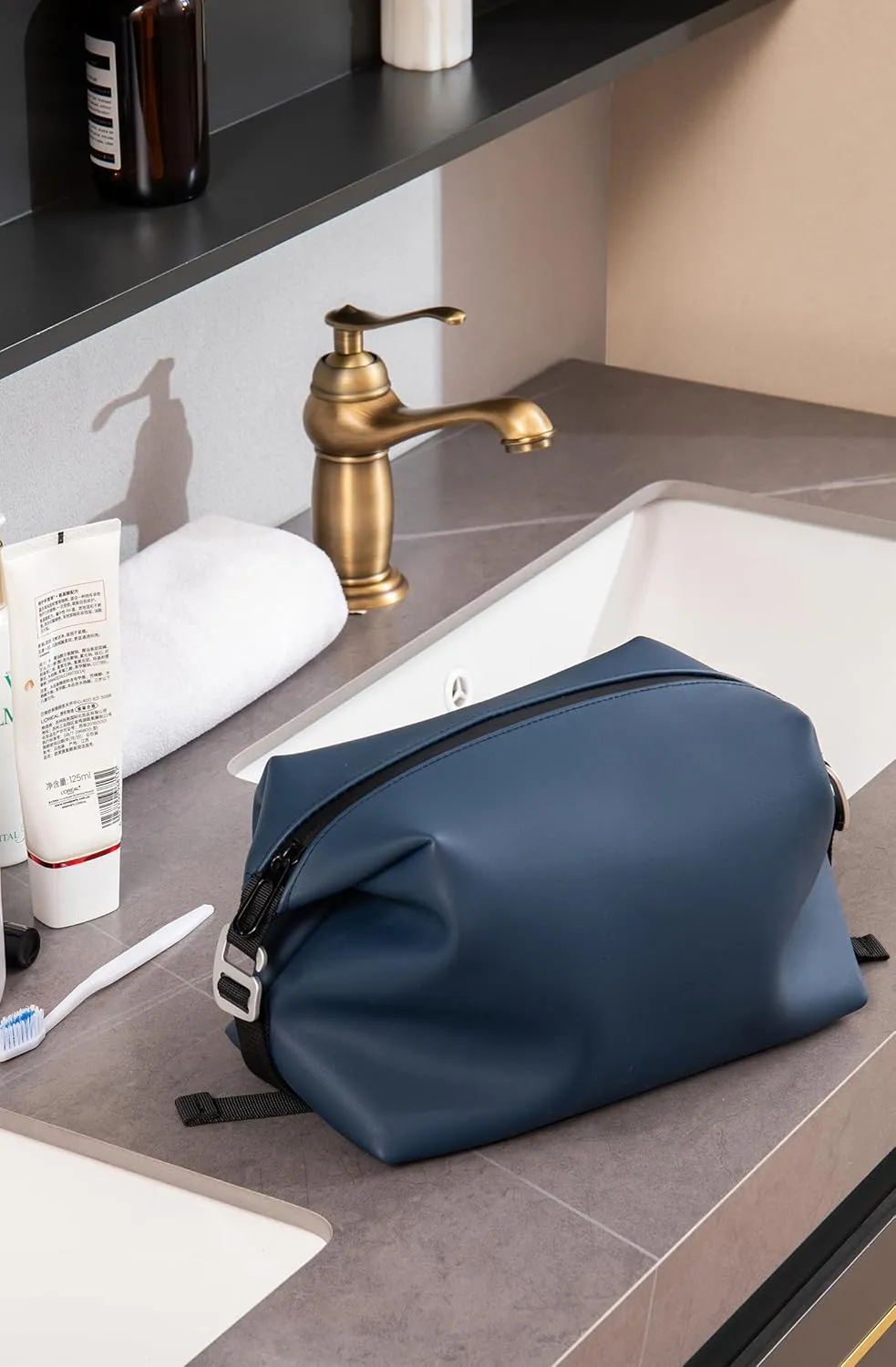6.5" 3L Large Silicone Dopp Kit,Waterproof Leakproof Toiletry Bag,Foldable Travel Makeup Case for Mens Womens,Navy
