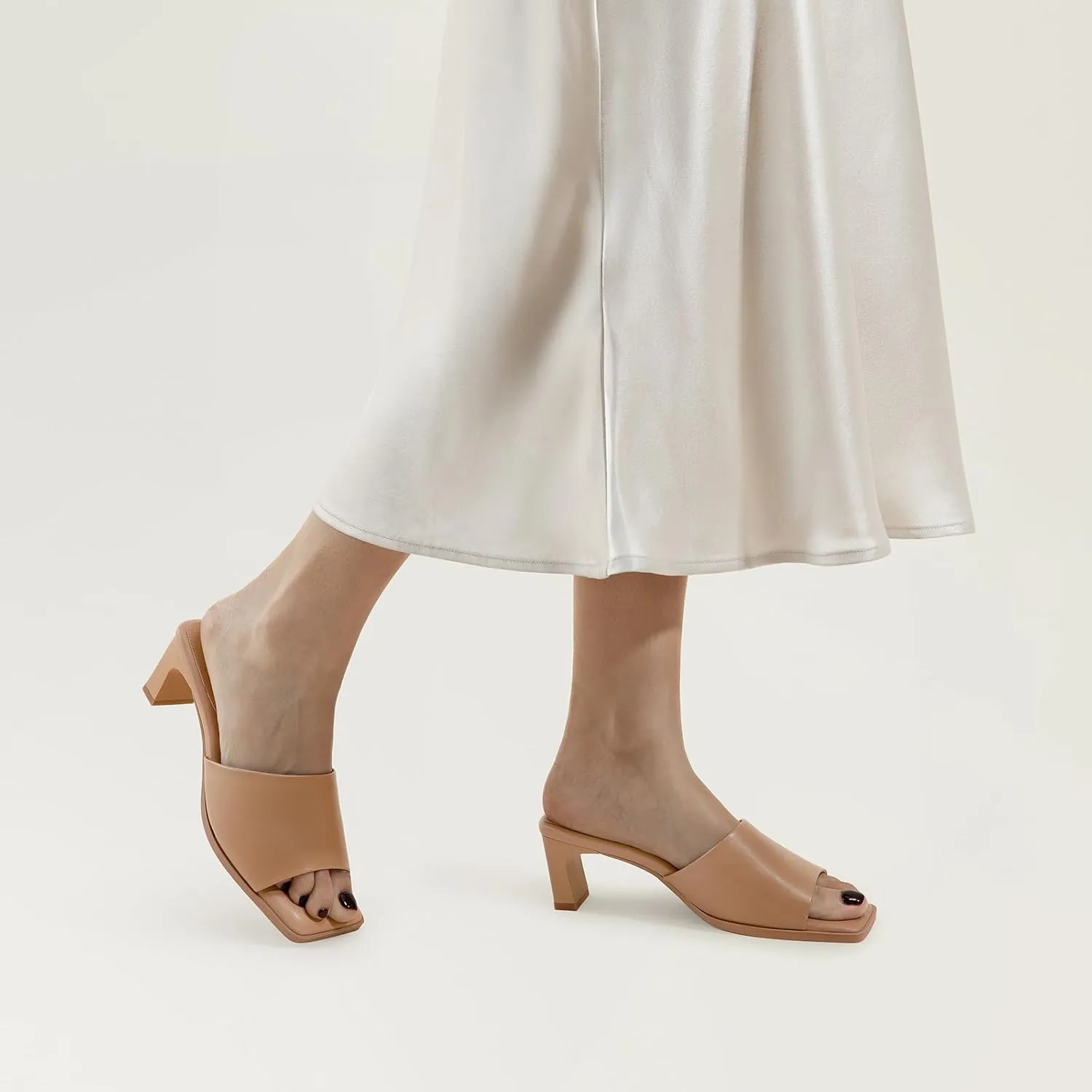 7or9 Women Sofa Sandals Comfortable Lambskin Slide Heeled Sandals Dressy Square Toe Block High Heels Strap Sandals