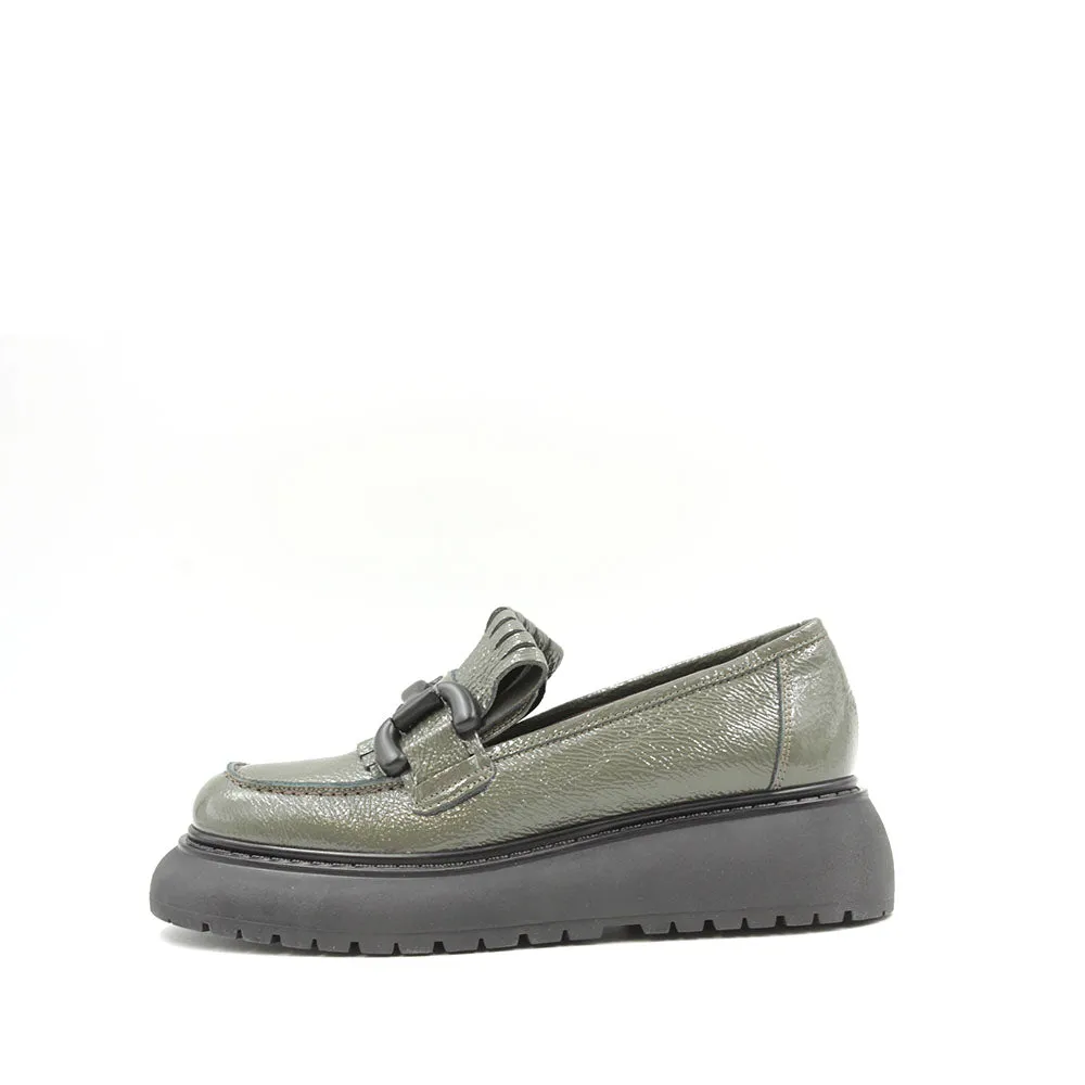 8053 Military Green Women's Platform Loafers