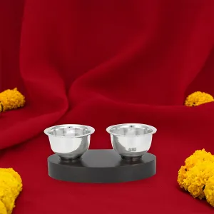 925 Sterling Silver Rosewood  Haldi Kumkum Bowl Set