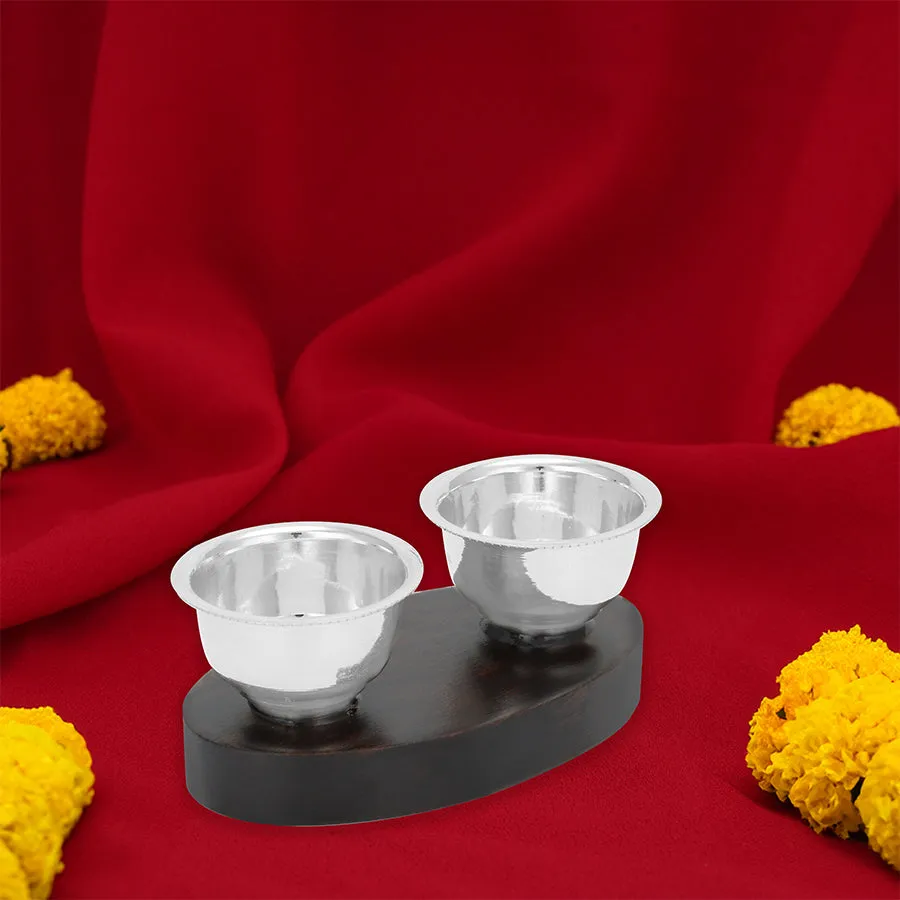 925 Sterling Silver Rosewood  Haldi Kumkum Bowl Set