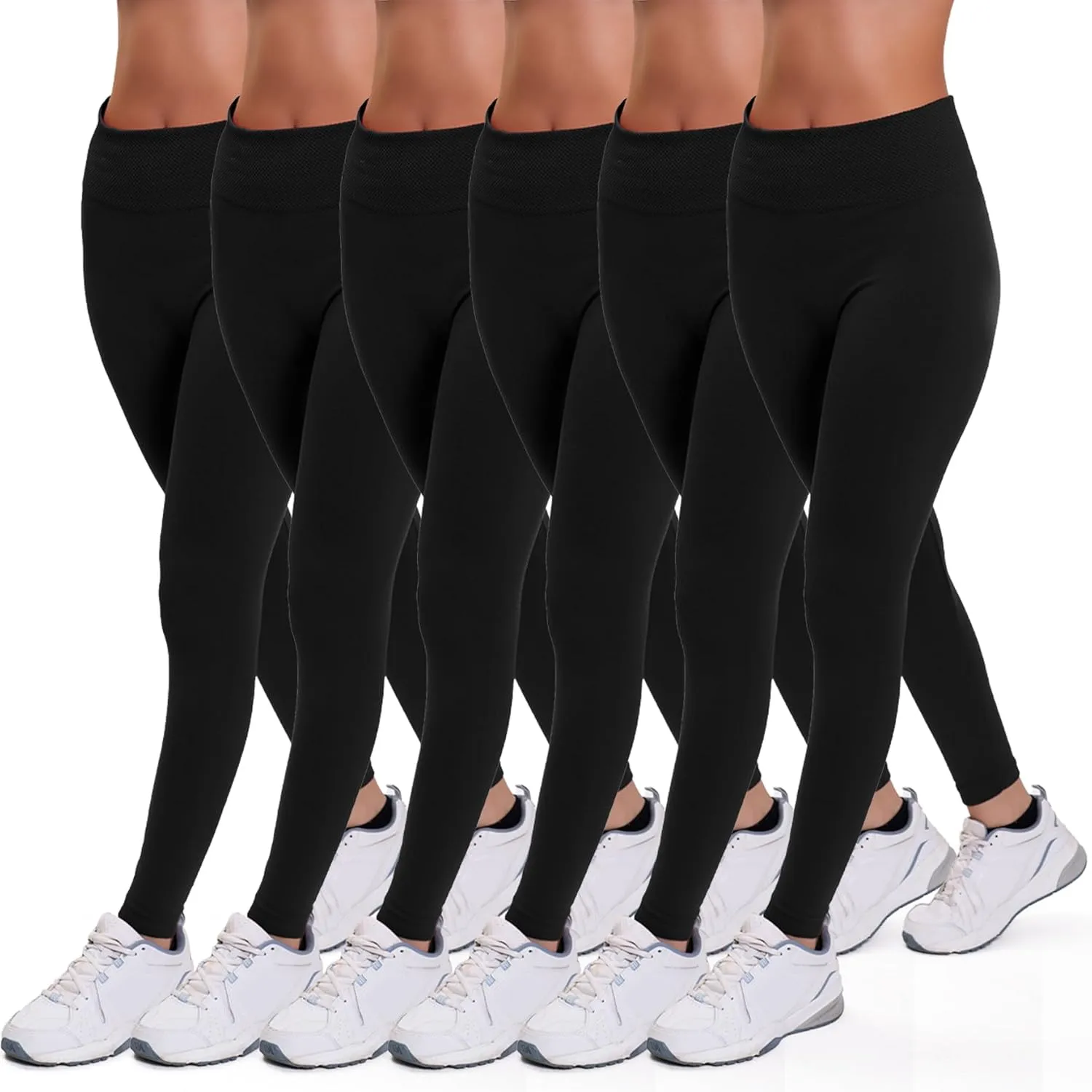 Active Club 3 or 6-Pack Fleece Lined Leggings for Women, High-Waisted Women’s Leggings with Wide Waistband and Fleece Lining