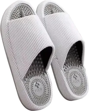 Acupressure Massage Slippers Women Men Sandals Washable Cotton Open Toe Shower Shoes Indoor Shoe Casual Flax Soft Non-Slip Sole Shoes(White,36/39 EU)