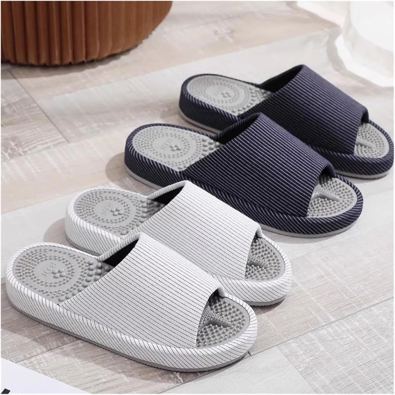 Acupressure Massage Slippers Women Men Sandals Washable Cotton Open Toe Shower Shoes Indoor Shoe Casual Flax Soft Non-Slip Sole Shoes(White,36/39 EU)