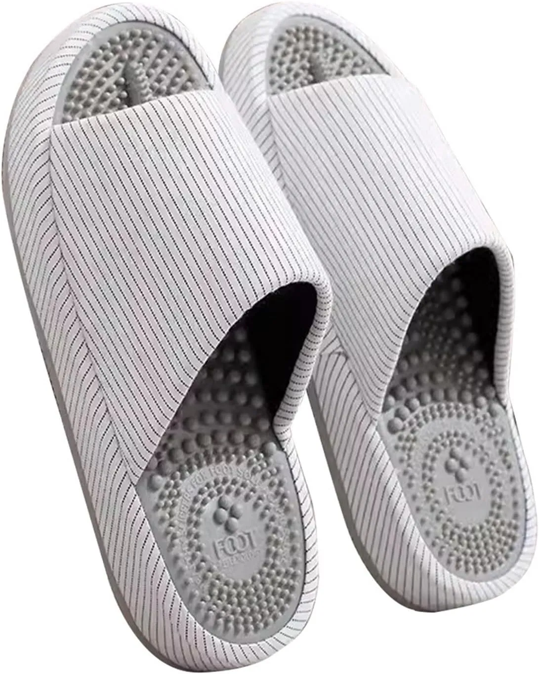 Acupressure Massage Slippers Women Men Sandals Washable Cotton Open Toe Shower Shoes Indoor Shoe Casual Flax Soft Non-Slip Sole Shoes(White,36/39 EU)