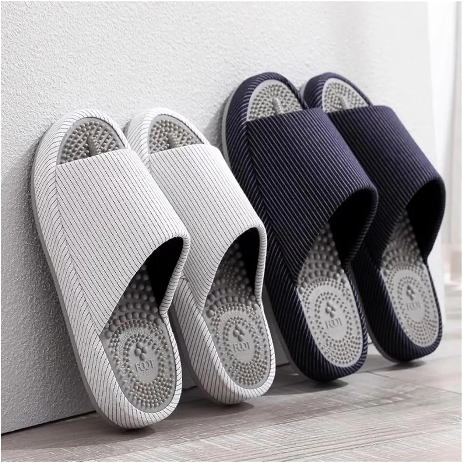 Acupressure Massage Slippers Women Men Sandals Washable Cotton Open Toe Shower Shoes Indoor Shoe Casual Flax Soft Non-Slip Sole Shoes(White,36/39 EU)