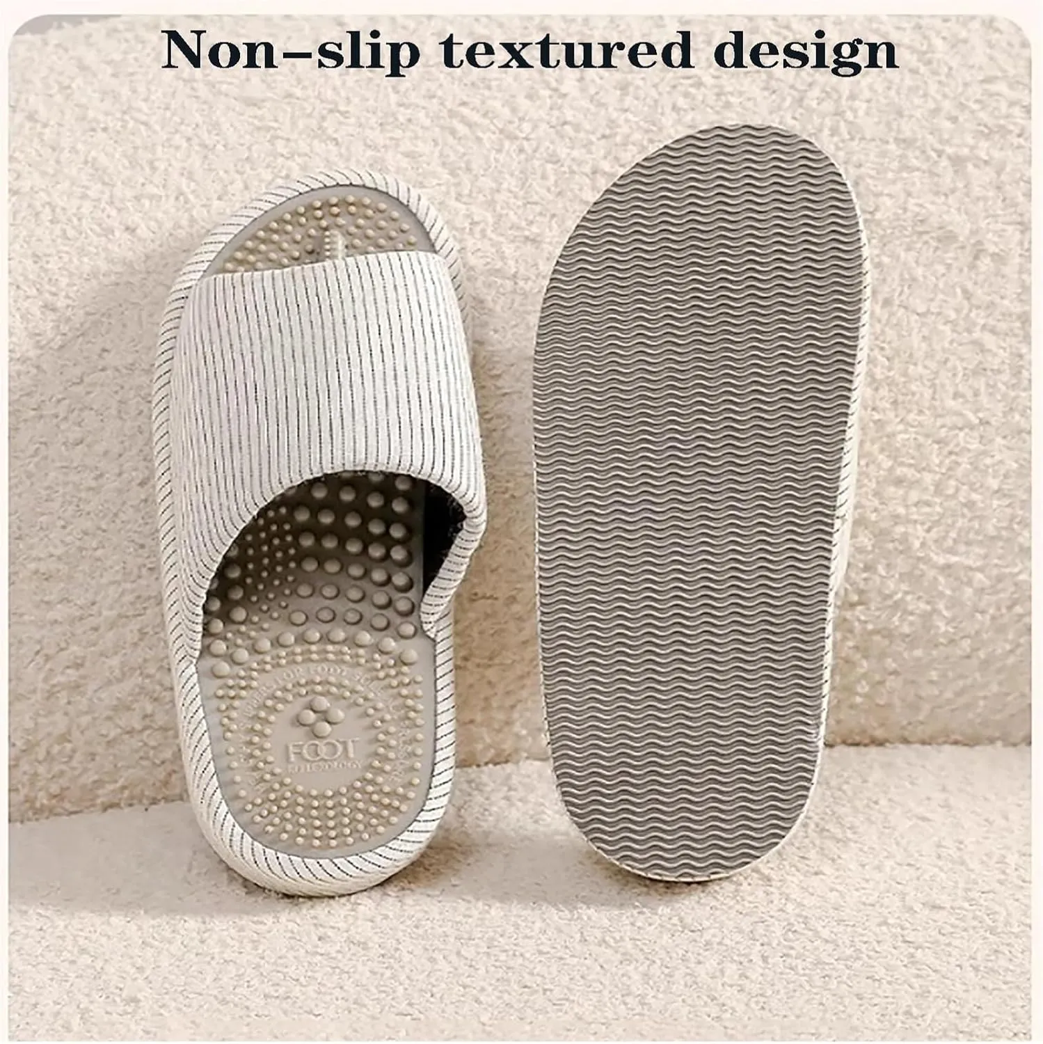 Acupressure Massage Slippers Women Men Sandals Washable Cotton Open Toe Shower Shoes Indoor Shoe Casual Flax Soft Non-Slip Sole Shoes(White,36/39 EU)