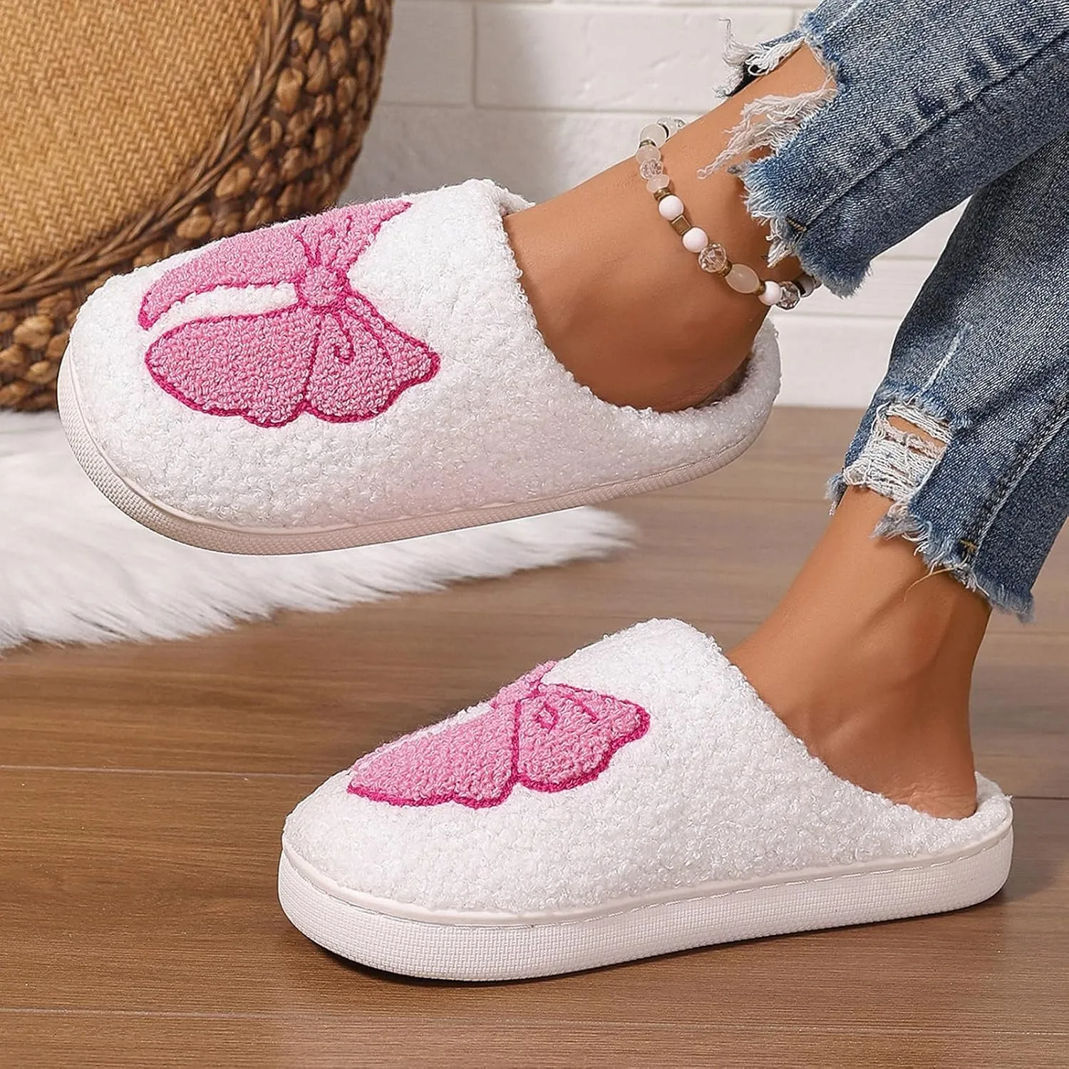 Afellicy Halloween Christmas Slippers Checkered Scuff for Women and Men Holiday Indoor Bedroom Fluffy Warm Fleece Slippers Winter Soft Cozy Home Non-Slip Soft Plush Slip-on Wool Lined House Shoes