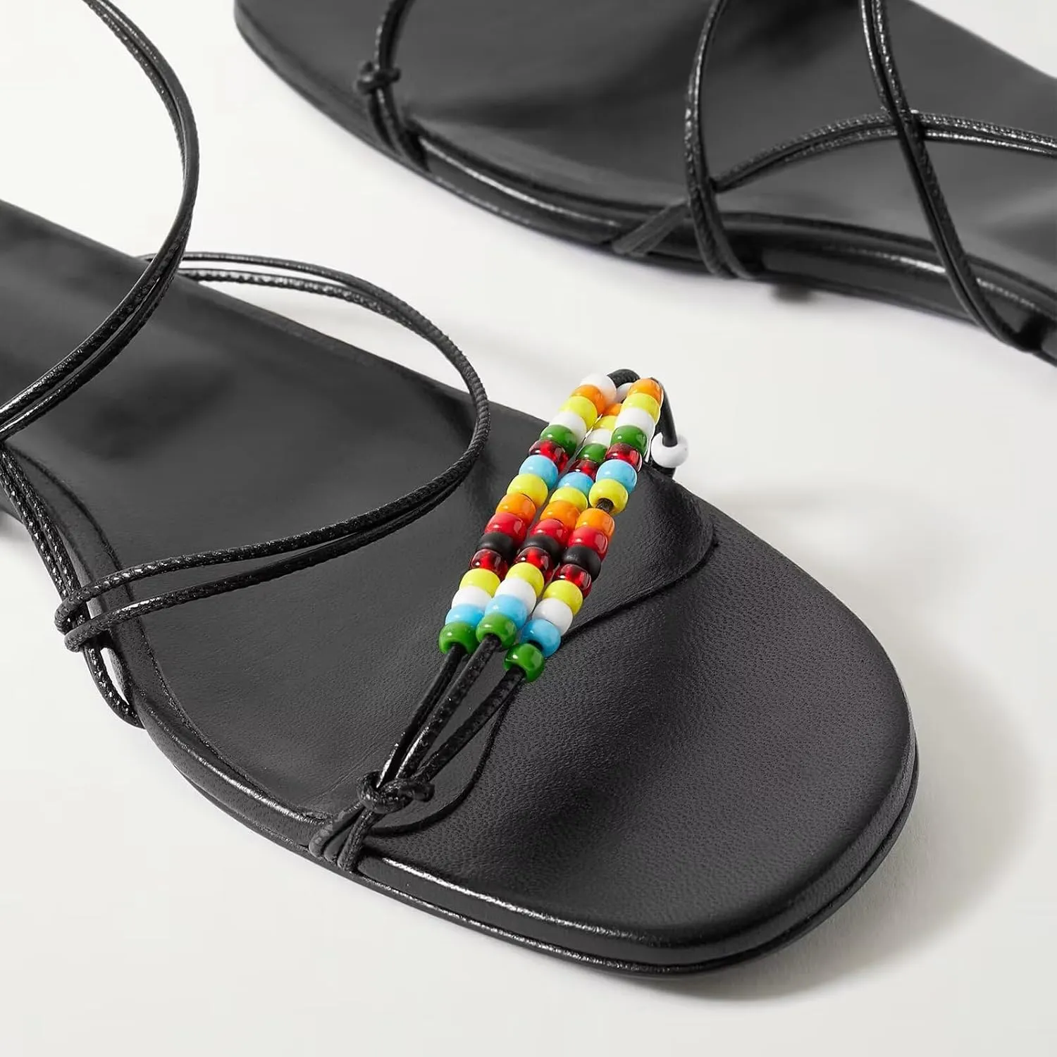 Agodor Slingback Flats Sandals for Women Beaded Open Toe Strappy Bohemian Sandals for Women With Buckle Summer Beach Sandal Casual Daily Dress Black Shoes