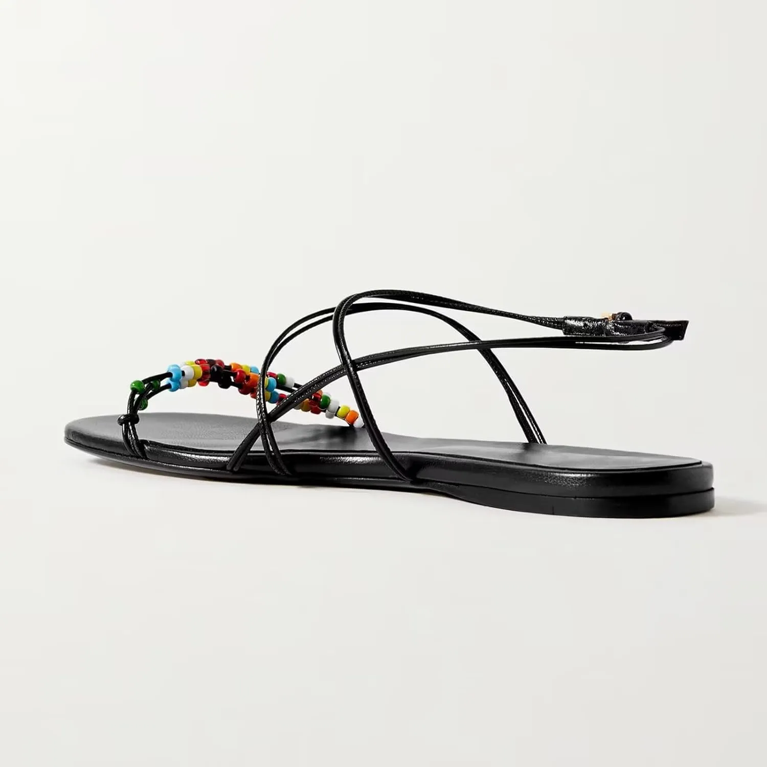 Agodor Slingback Flats Sandals for Women Beaded Open Toe Strappy Bohemian Sandals for Women With Buckle Summer Beach Sandal Casual Daily Dress Black Shoes