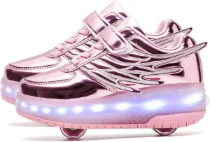 Aikuass USB Chargable LED Light Up Roller Shoes Wheeled Skate Sneaker Shoes for Boys Girls Kids