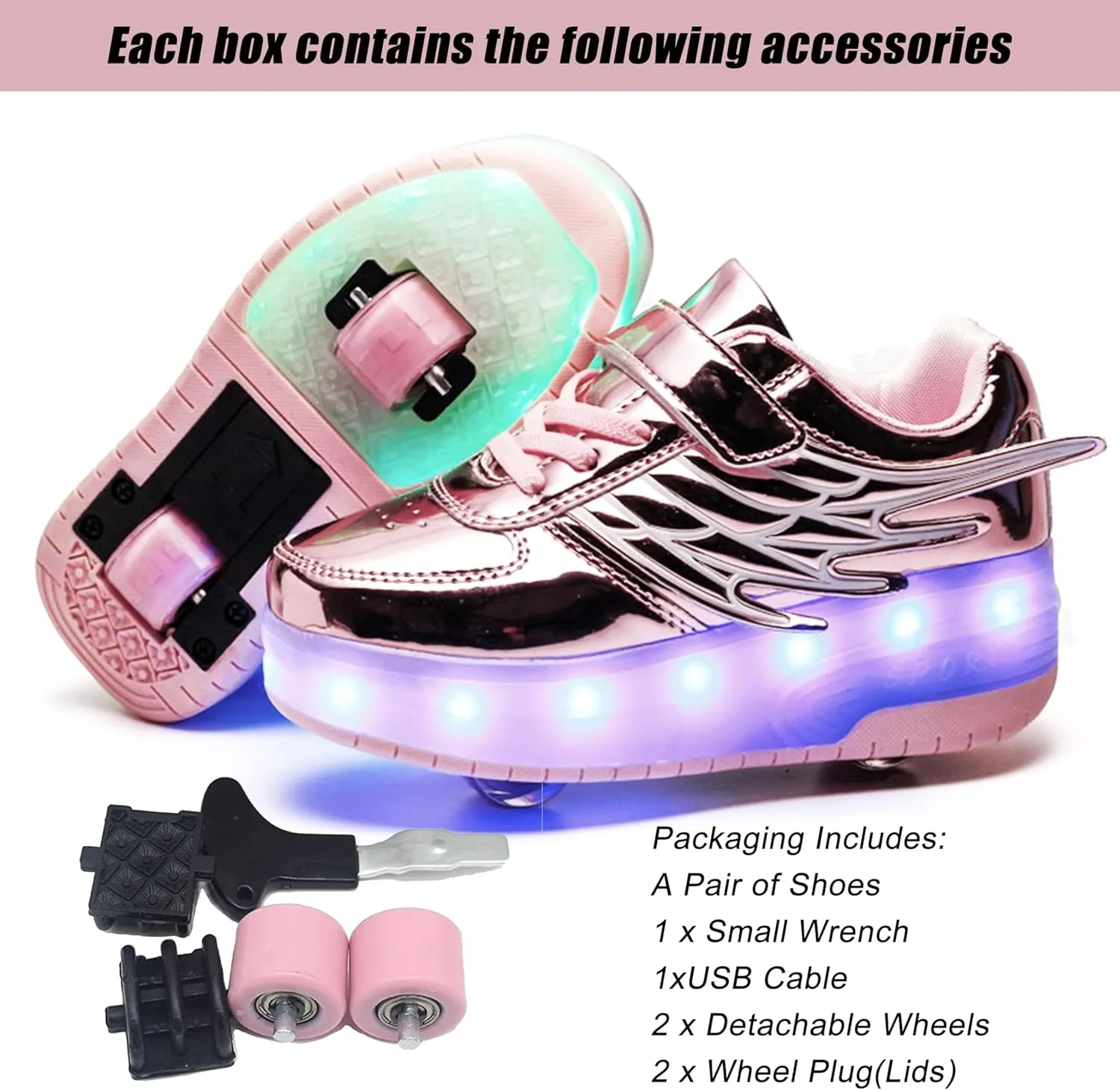 Aikuass USB Chargable LED Light Up Roller Shoes Wheeled Skate Sneaker Shoes for Boys Girls Kids
