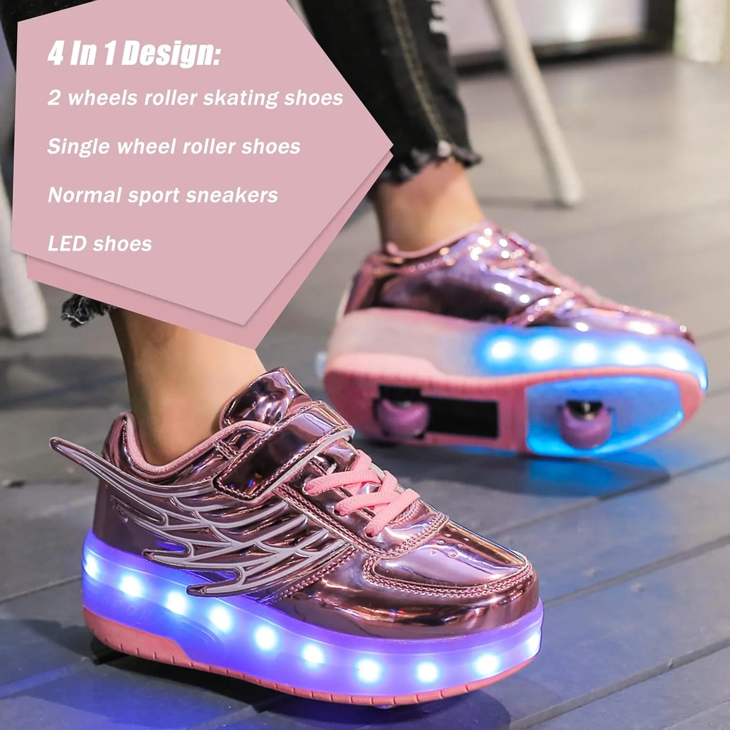 Aikuass USB Chargable LED Light Up Roller Shoes Wheeled Skate Sneaker Shoes for Boys Girls Kids