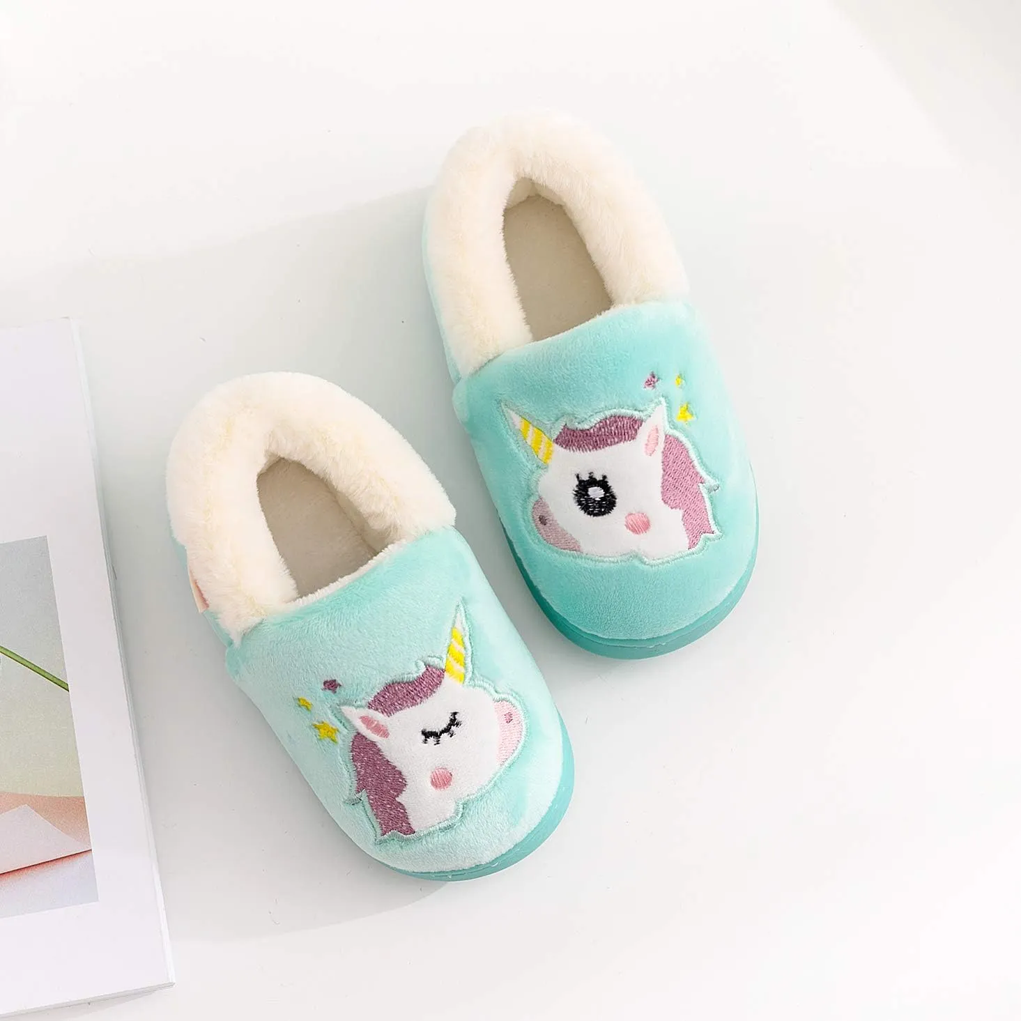 Ainikas Toddler Boys Girls Slippers Fluffy Little Kids House Slippers Warm Fur Cute Animal Home Slipper