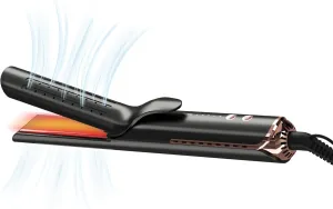 AirGlider 2-in-1 Cool Air Flat Iron & Curler | Adjustable Temperature, Dual Voltage, Auto Shut-Off, 360° Swivel Cord (Black Rose Gold)