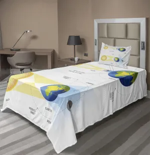 Ambesonne Science Sheet Set, Solar and Lunar Eclipse Planet Earth Sun Moon Orbit Astronomy Science, Fitted and Flat Sheet with Pillowcase Bedding Accent 3 Piece Set, Twin XL, Blue Green Mustard